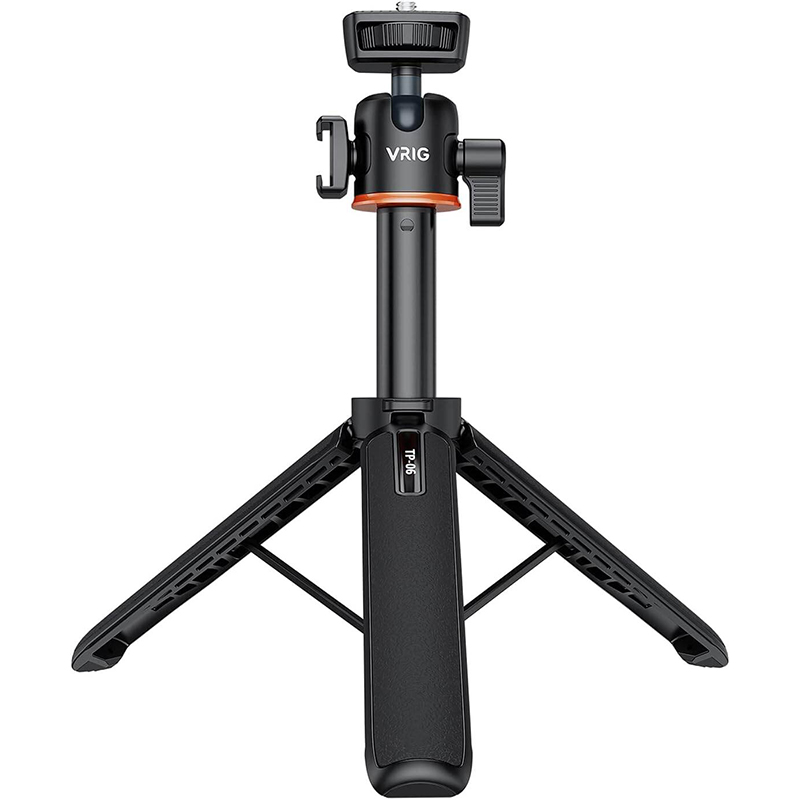Picture of VRIG TP-06 Tripod Stand Selfie Stick Aluminum Alloy with 1/4 Inch Screw Cold Shoe Mount 360° Rotatable 1.5kg Load Capacity-Black