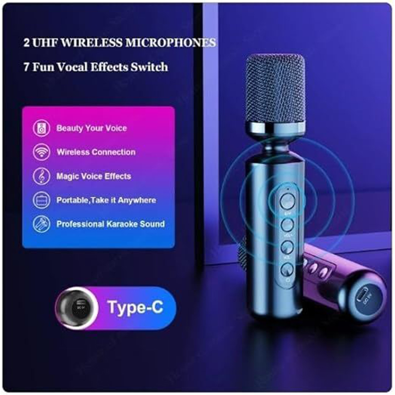 Picture of YS-217 100W Peak Big Power Dual UHF Wireless Mic 5.25 Inch Horn 3600mah Battery Strap Portable Outdoor KTV Speakers Karaoke Sets-Multicolor