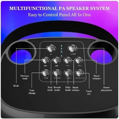 Picture of YS-217 100W Peak Big Power Dual UHF Wireless Mic 5.25 Inch Horn 3600mah Battery Strap Portable Outdoor KTV Speakers Karaoke Sets-Multicolor