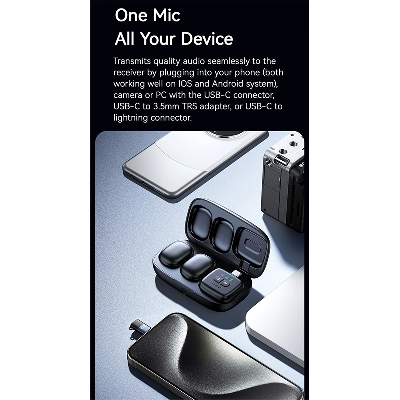 Picture of ULANZI A30 Tiny Mic Magnetic Wireless Lavalier Microphone Mini Size, Noise Cancellation, 20M, 20H Battery Life, Lapel Microphone for Video Recording, DSLR, iPhones, Android, PC-Black