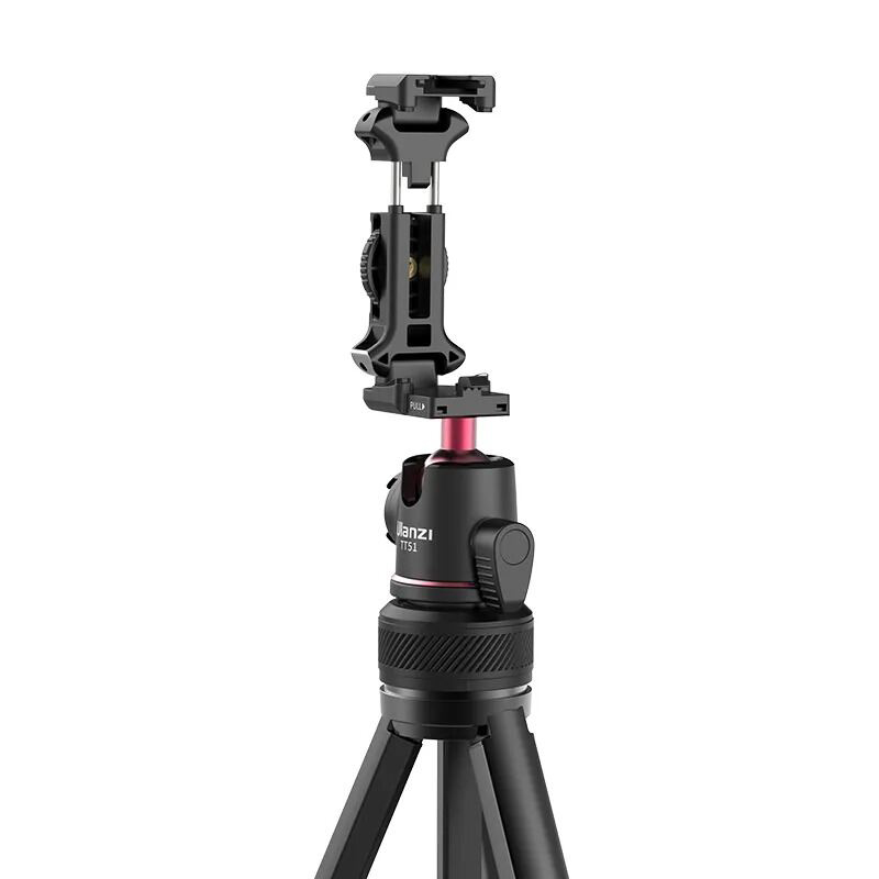 Picture of 2 in 1 Camera Phone Video Tripod - ULANZI TT51 Portable Tripod Stand I 360° Rotable Ball Head I Hidden Cold Shoe Phone Holder I 600g Lightweigt I 1.38m/51in Long I 5 Section Extenable Vlog Tripod-Black