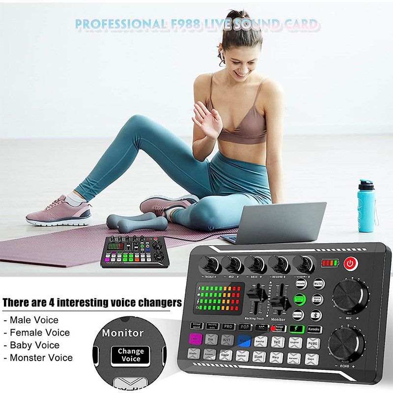 Picture of F998 Bluetooth Stereo Audio Mixer, Live Sound Card and Audio Interface with DJ Mixer Effects and Voice Changer for Live YouTube Streaming, PC, Recording Studio and Gaming-Black