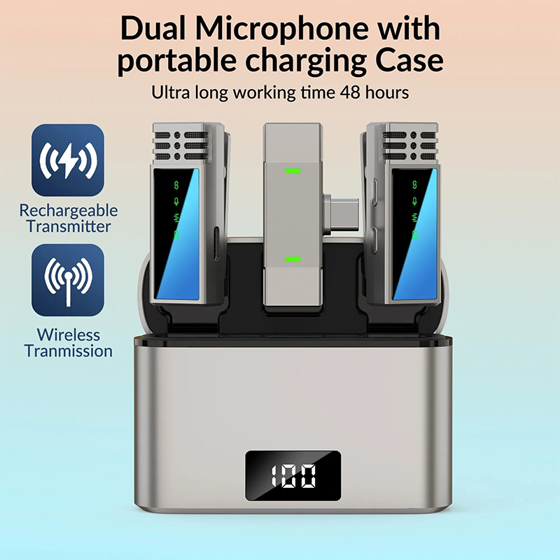 Picture of Jmary MW-15 2.4G wireless Microphone for Mobile (Type-C) with Charging Case Silver Colour-Silver