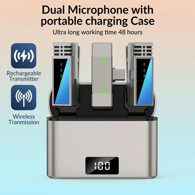 Picture of Jmary MW-15 2.4G wireless Microphone for Mobile (Type-C) with Charging Case Silver Colour-Silver