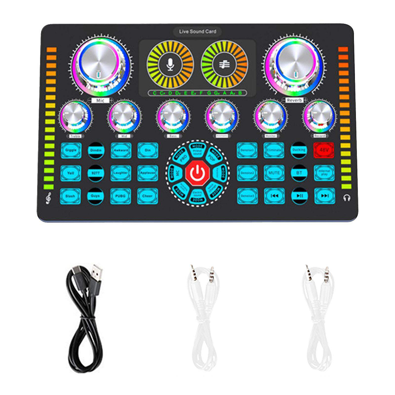 Picture of Q7 Latest Professional Portable Bluetooth Sound Card For Karaoke Podcast Home Studio Record Broadcast Microphone Mixer-Black
