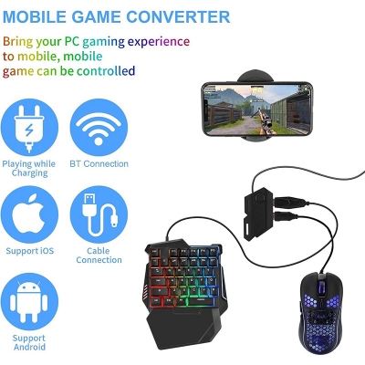 Picture of PUBG Mobile Game Accessories 5 In 1 Combo Gaming Keyboard And Mouse Wireless Bluetooth For PC Smartphone-Black