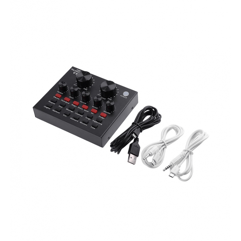 Picture of V8 Multifunction Live Sound Card with USB Audio Interface, Intelligent Audio Mixer for Mainstream Singing and Live Broadcasting-Black