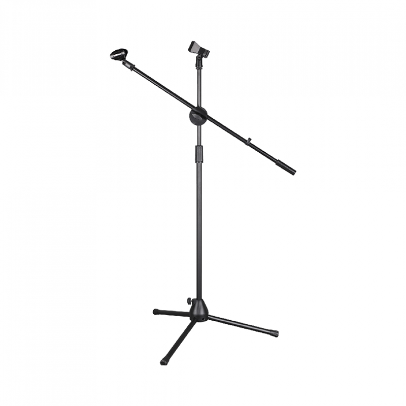 Picture of Tripod Boom Microphone Stand Floor Stand Telescopic Mic Arm Stand with Dual Mic Clip Holder-Black