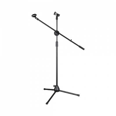 Picture of Tripod Boom Microphone Stand Floor Stand Telescopic Mic Arm Stand with Dual Mic Clip Holder-Black