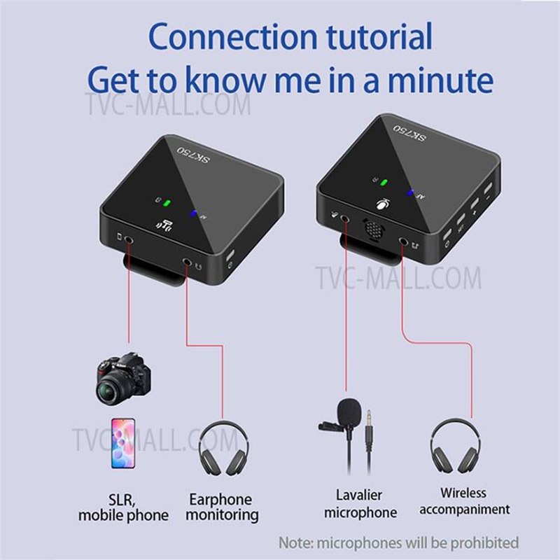 Picture of SK750 Wireless Lavalier Microphone for Phone DSLR Camera Smartphone 2.4GHz Wireless Mic Recording for Vlog-Black