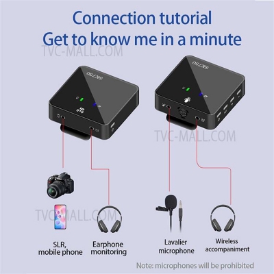 Picture of SK750 Wireless Lavalier Microphone for Phone DSLR Camera Smartphone 2.4GHz Wireless Mic Recording for Vlog-Black