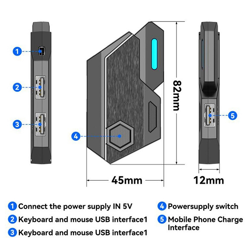 Picture of Mobile Controller Gaming Keyboard Mouse  Converter PUBG Keypad Adapter for Android USB TYPE-C Game Accessories 4 in 1 Gaming Keyboard Mouse Convertor Combo- Black-Black