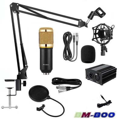 Picture of BM-800 Condenser Microphone Full Studio Package With Phantom Power Supply-Black