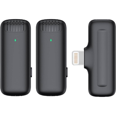 Picture of Wireless Lavalier Dual Clip Microphone Ulanji J12 for Video Recording Compatible with iPhone iPad, Mini Phone Clip-on Lapel Mic for YouTube Podcast Zoom Interview Vlog, 3 Levels Noise Reduction (No Need App/Bluetooth)-Multicolor