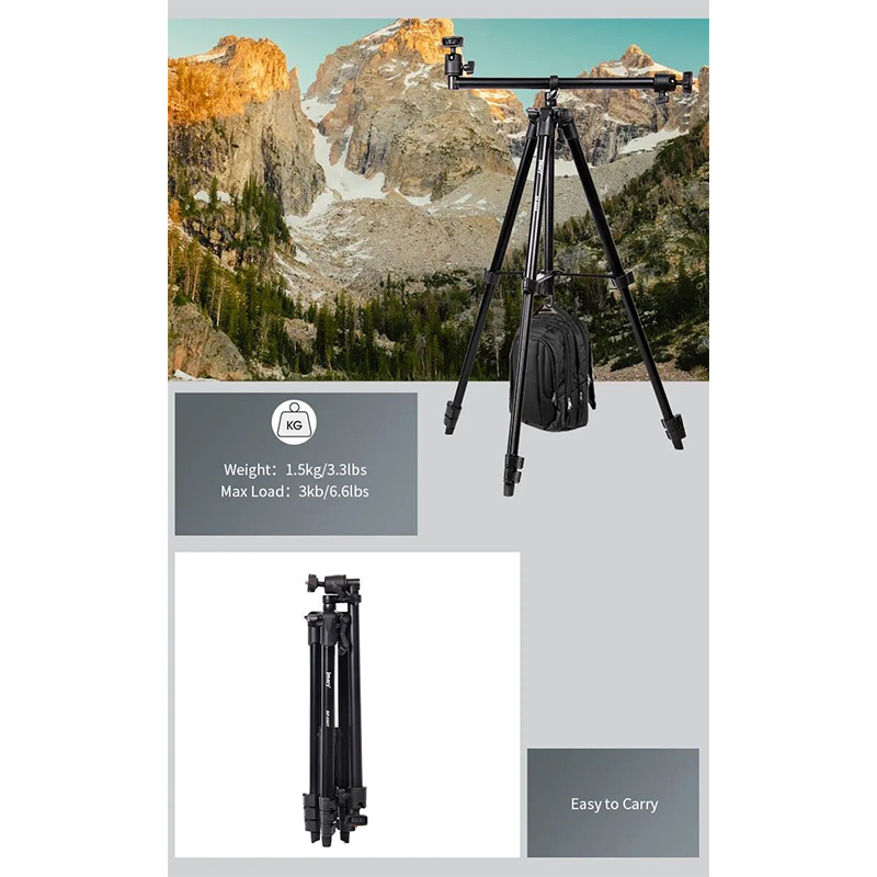 Picture of Jmary KP-2207 Professional Heavy Duty Aluminum Extendable Tripod with Mobile Holder- Black-Black