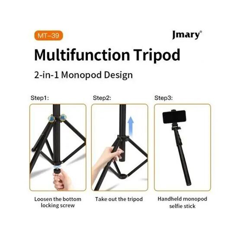 Picture of Jmary MT-39 2 in 1 Portable Tripod & Selfie Stick- Black-Black
