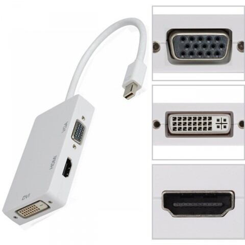 Picture of 3-in-1 Mini DisplayPort to VGA DVI or HDMI Converter Microsoft Surface Pro 6 5 4 3 Video Display Converter,Thunderbolt to HDMI VGA DVI Adaptor-White