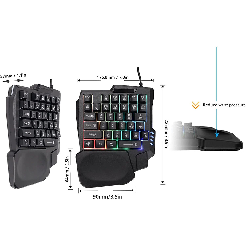 Picture of One-Handed USB RGB Gaming Keyboard 35 Keys Gaming Keyboard, K13 Gaming Keypad-Black