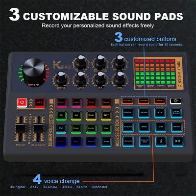 Picture of K800 Live Soundcard With 3 Custom Effects With 48v Phantom Power XLR Input-Black