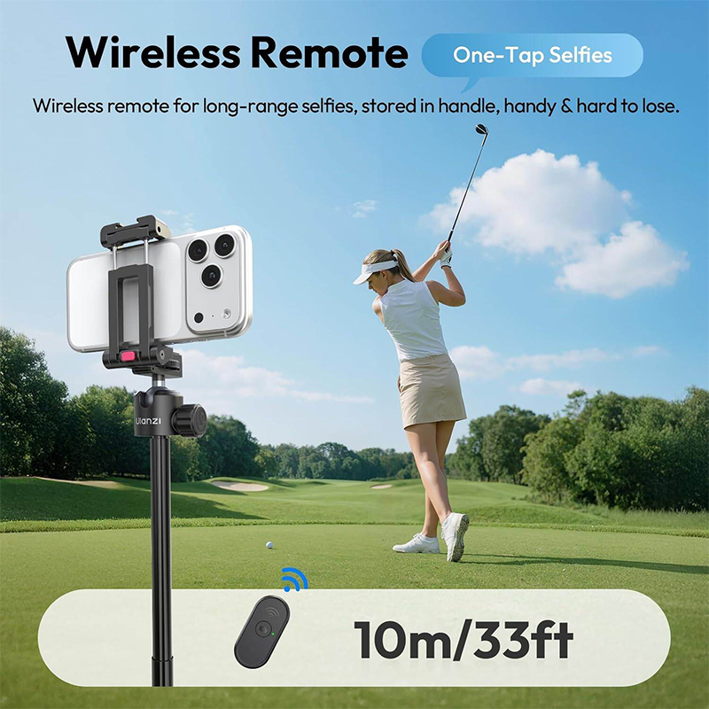 Picture of ULANZI MT-44B Phone Tripod, 59'' Auto Open Phone Stand with Dual Camera Set up, 360° Ball Head, Extendable Selfie Stick w Cold Shoe for Filming/Selfie in Vlog, Family Gatherings, Black Visit the ULANZI Store-Black