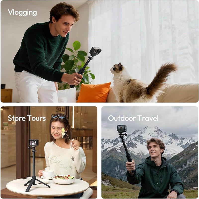 Picture of ULANZI MT92 Action Camera Selfie Stick Tripod 23.62", Portable Adjustable Vlog Handle Grip with Neck Lanyard for GoPro Hero 13/12/11/10/9/8/7/6, AKASO, DJI Osmo Action 6/5 Pro/4/3, Insta360-Black