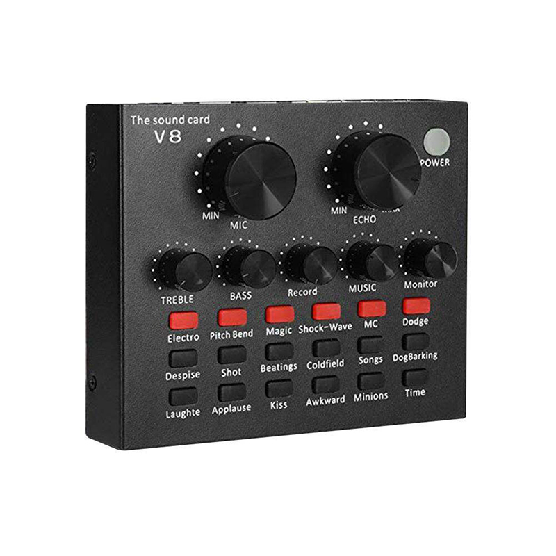 Picture of V8 Multifunctional Live Sound Card USB Audio Interface Intelligent Volume Adjustable Audio Mixer Sound Card-Black