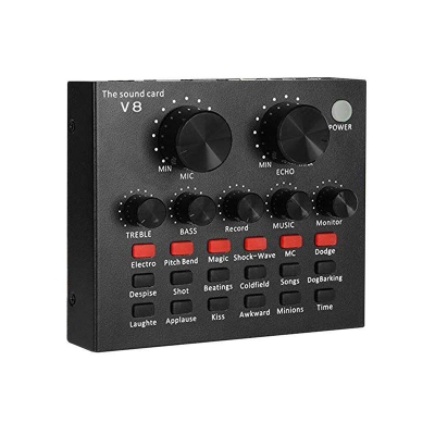 Picture of V8 Multifunctional Live Sound Card USB Audio Interface Intelligent Volume Adjustable Audio Mixer Sound Card-Black