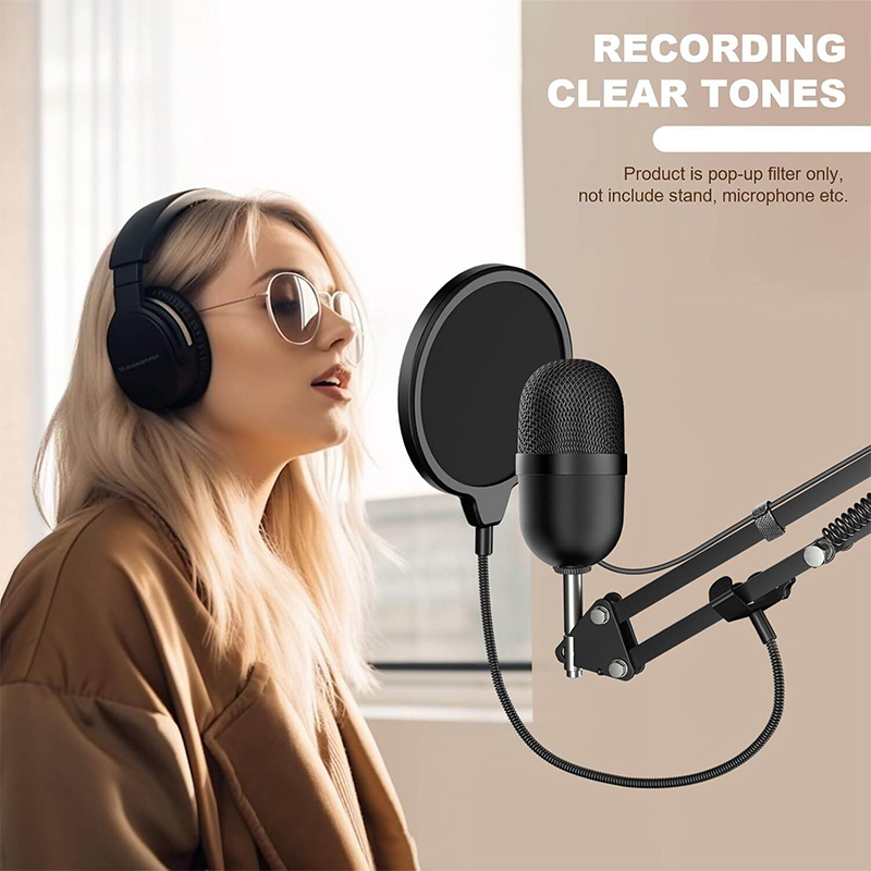 Picture of Universal Microphone Pop Filter Studio Recording Condenser Microphone Windscreen Mask Shield-Black