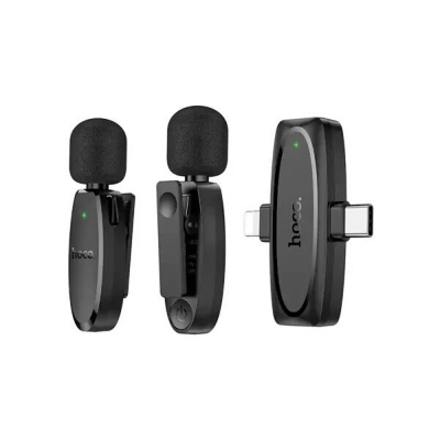 Picture of HOCO L15 Wireless Lavalier Microphone Dual-Mic 2-in-1 Clip-on Wireless Digital Microphone (lighting & Type-C)-Black