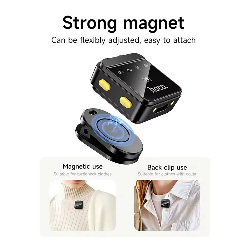 Picture of Hoco L17 Dual-Mic Magnetic Lavalier Wireless Digital Omnidirectional electret microphone (Lighting & Type-C)-Black