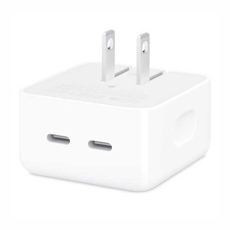 Picture of iPhone 13 14 Dual USB-C Port Compact Power Adapter 35W Cable Power Adapter Type-C Brick Wall Charger-White