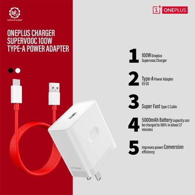 Picture of OnePlus Wrap charger 100W Power Adapter with USB-A to USB-C Fast data Cable-White