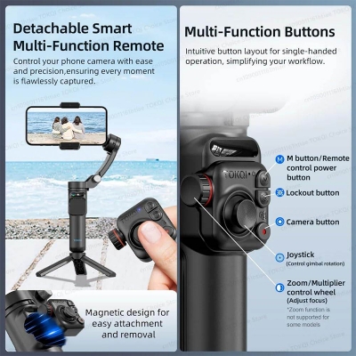 Picture of Avalonic TOKQI M02 3-Axis Handheld Gimbal Stabilizer Cell Phone Selfie Tripod with Detachable Remote for iPhone Android Smartphone-Black