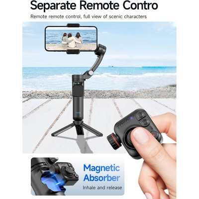 Picture of Avalonic TOKQI M02 3-Axis Handheld Gimbal Stabilizer Cell Phone Selfie Tripod with Detachable Remote for iPhone Android Smartphone-Black
