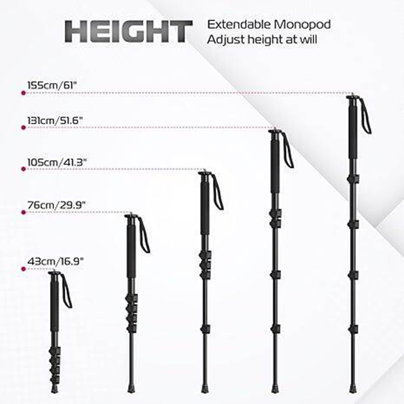 Picture of Ulanzi-TB12 Aluminum Monopod Tripod Stand for DSLR Camera Sony Portable Lightweight Extendable Climbing Pole 5 Sections-Black