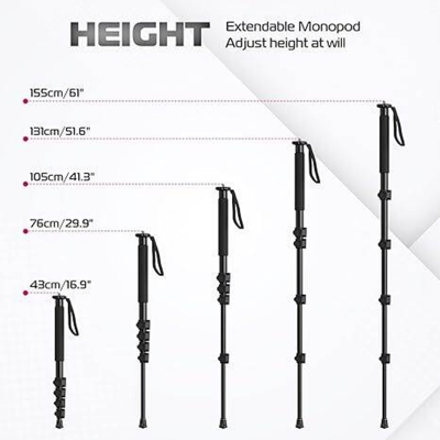 Picture of Ulanzi-TB12 Aluminum Monopod Tripod Stand for DSLR Camera Sony Portable Lightweight Extendable Climbing Pole 5 Sections-Black