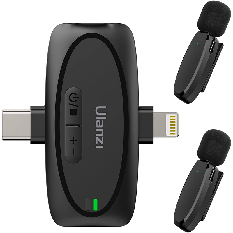 Picture of Ulanzi V6 Lavalier Microphone Wireless 3 in 1 for iPhone 15 14 13 Android Type C Lightning Camera Portable Audio Record Mini Mic-Black