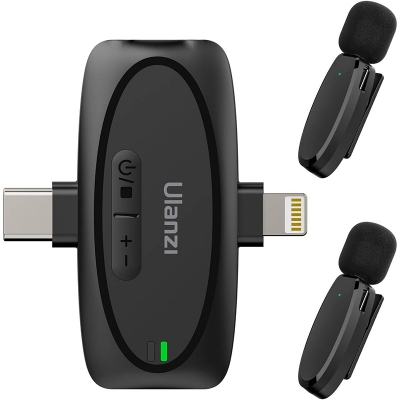 Picture of Ulanzi V6 Lavalier Microphone Wireless 3 in 1 for iPhone 15 14 13 Android Type C Lightning Camera Portable Audio Record Mini Mic-Black