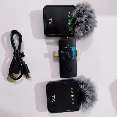 Picture of F11-2:1 Collar Wireless Microphone 3in1 iPhone, Android, Camera & Type-C Supported 99% Noise Cancellation-Black