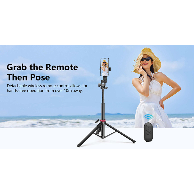 Picture of ULANZI MT-78 Extendable Phone Tripod, 72.83" Selfie Stick with 2 in 1 Phone Clip, 360° Ball Head Camera Tripod-Black