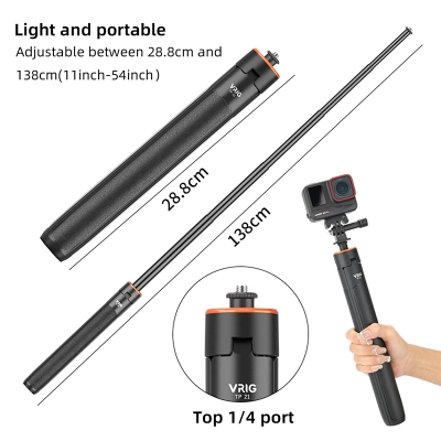 Picture of VRIG TP-21 Selfie Stick Tripod 1.4M Action Camera for Insta360 GoPro Hero 10 9 8 7 AKASO SJCAM OSMO Action Cameras-Black