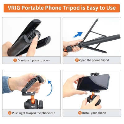 Picture of VRIG TP16 Camera Tripod, 55 inch Extendable Phone Selfie Stick Camera Tripod Stand for iPhone Sony Canon GoPro-Black