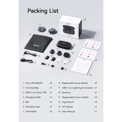 Picture of ULANZI A30 Tiny Mic Magnetic Wireless Lavalier Microphone Mini Size, Noise Cancellation, 20M, 20H Battery Life, Lapel Microphone for Video Recording, DSLR, iPhones, Android, PC-Black