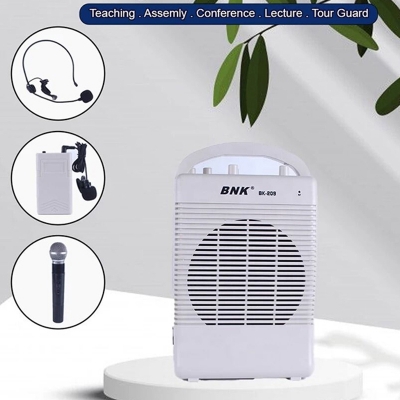 Picture of BNK bk 209 Professional Portable PA Speaker voice amplifier megaphone / Teaching Microphone with Voice Megaphone Come with 3 microphones-White