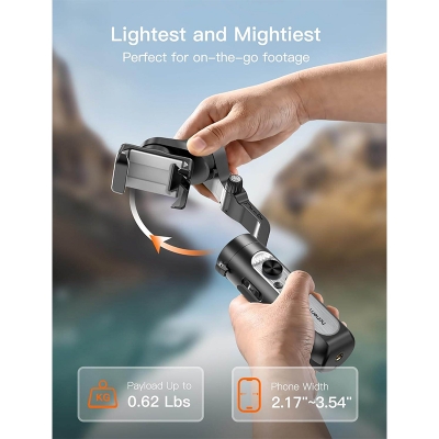 Picture of iSteady isxek Gimbal Stabilizer for Smartphone, 3-Axis Gimbal for iPhone, AI Tracking, Portable and Foldable Gimbal with Fill Light, Phone Stabilizer-Black