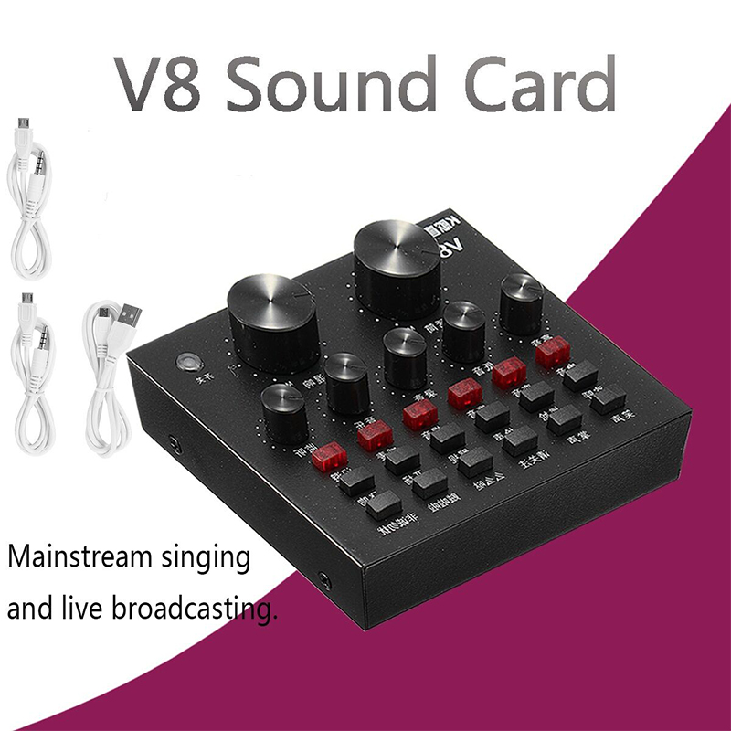 Picture of V8 Multifunction Live Sound Card with USB Audio Interface, Intelligent Audio Mixer for Mainstream Singing and Live Broadcasting-Black