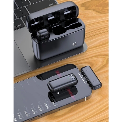 Picture of K13 Dual Mic Type C Interface Wireless Lavalier Microphone Intelligent Noise Reduction 2.4GHz Mini Condenser Microphone-Black