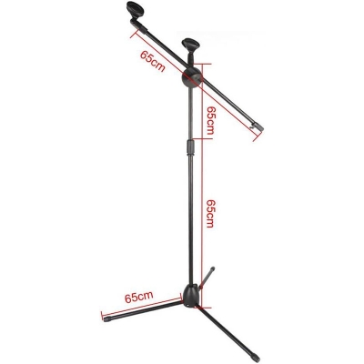 Picture of Tripod Boom Microphone Stand Floor Stand Telescopic Mic Arm Stand with Dual Mic Clip Holder-Black