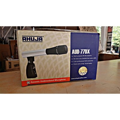 Picture of Ahuja AUD-77DX Wired Microphone Ahuja Unidirectional Dynamic Microphone with Holder 2.5mV/Pa-Silver
