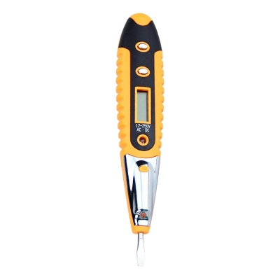 Picture of Voltage Tester Digital AC DC 12-220V Non-Contact Voltage Detector Tester Pen With Night Sight Induction Test Multi Sensor LCD Display-Yellow